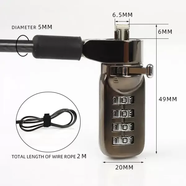 Details of combination security locking cable for laptop