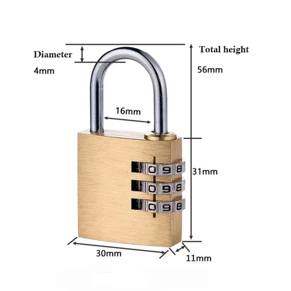 size of Brass combination padlock