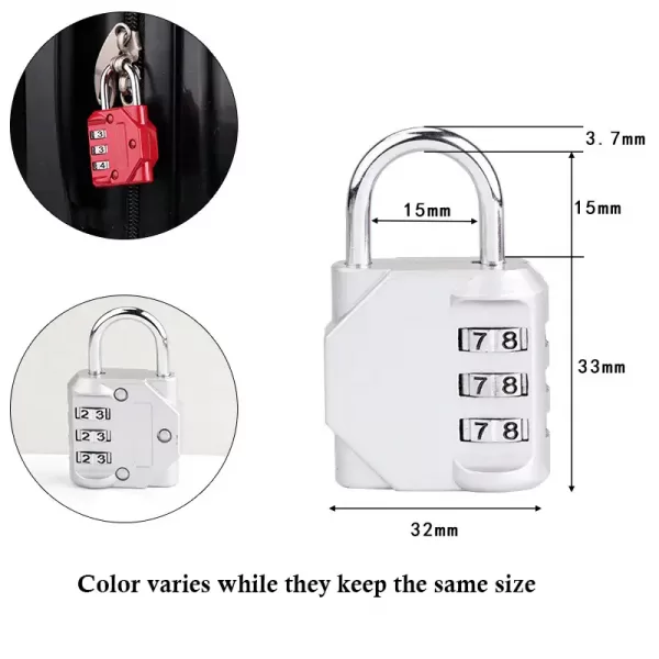 size of colored combination padlock